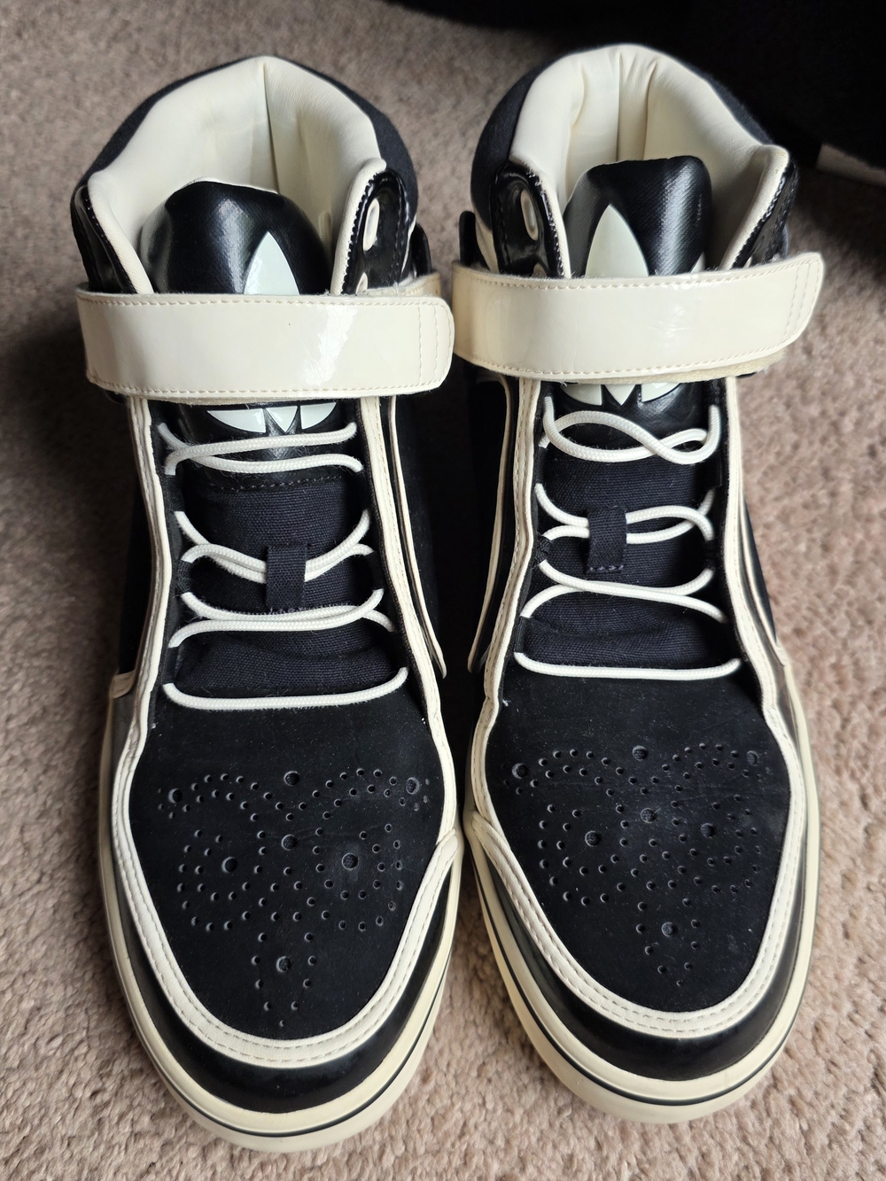 Adidas Originals Black White Patent Leather Strap High Top Sneakers Men’s 10 - Picture 2 of 14